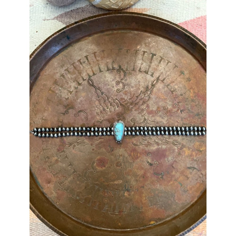 Necklace NAVAJO BEAD TURQUOISE SLVR CONCHO CHOKER WESTERN SOUTHWEST DESERT STAR - Picture 4 of 6